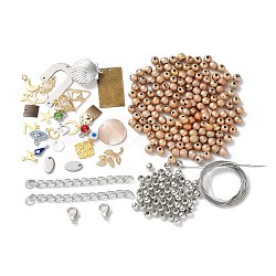 DIY Jewelry Making Finding Kit, Including Steel Wire, Acrylic Round Beads, Stainless Steel Beads & Clasps & End Chains, Mixed Shape Pendants, Mixed Color(DIY-XCP0002-84)