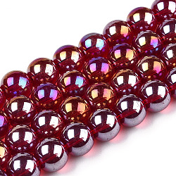 Electroplate Transparent Glass Beads Strands, AB Color Plated, Round, FireBrick, 9.5~10mm, Hole: 1.5mm, about 40~42pcs/strand, 14.76~15.12 inch(37.5~38.4cm)(GLAA-T032-T10mm-AB20)