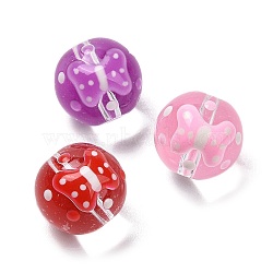 Handmade Glass Enamel Beads Strands, Hand Drawn Beads, Round with Bowknot, Mixed Color, 13x12mm, Hole: 1.2mm, about 30pcs/strand(LAMP-A001-A08)