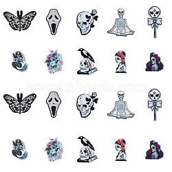 DICOSMETIC 20Pcs 10 Style Printed Acrylic Pendants, Skull & Skullgirls with Flower, Mixed Color, 30.5~55x25.3~28x2.5mm, Hole: 1.8mm, 2pcs/style(MACR-DC0001-04)