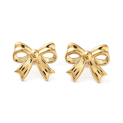 304 Stainless Steel Stud Earrings, Bowknot, Real 18K Gold Plated, 15x13mm(EJEW-Z055-01G-01)