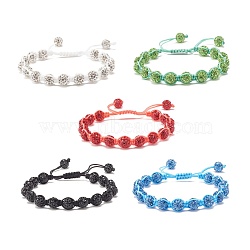 Sparkling Ball Rhinestone Braided Bead Bracelet for Women, Mixed Color, Inner Diameter: 2~3 1/8 inch(5.2~8cm)(BJEW-JB07703)