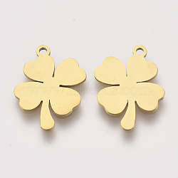 201 Stainless Steel Pendants, Laser Cut Pendants, Clover, Golden, 17x13x1mm, Hole: 1.4mm(STAS-S110-050G)