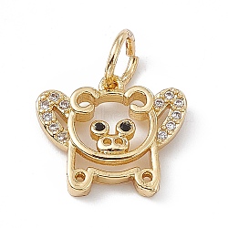 Rack Plating Brass Micro Pave Cubic Zirconia Charms, Cadmium Free & Lead Free, Long-Lasting Plated, with Jump Ring, Pig Charm, Real 18K Gold Plated, 12x14x2mm, Hole: 2mm(KK-G451-26G)