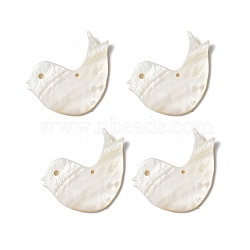 Freshwater Shell Pendants, Bird Charm, Seashell Color, 47x60x3.5mm, Hole: 2.5mm & 3.5mm(SHEL-C003-07)