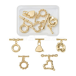 Jewelry 10 Sets 5 Styles Brass Toggle Clasps, Nickel Free, Heart & Round Ring & Lock, Real 18K Gold Plated, 24.5~33mm, 2 sets/style(KK-PJ0001-25)