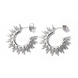 Non-Tarnish 304 Stainless Steel Sun Stud Earrings, Half Hoop Earrings for Women, Stainless Steel Color, 1.5x24.5mm, Pin: 0.8mm(X-STAS-B034-13P)