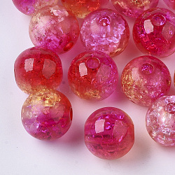 Transparent Crackle Acrylic Beads, Round, Red, 10mm, Hole: 2mm(X-CACR-N002-09)
