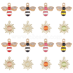 CHGCRAFT 32Pcs 8 Style Sun Alloy Glass Pendants, with Bees Alloy Enamel Charms, with Cubic Zirconia, Mixed Color, 4pcs/Style(PALLOY-CA0001-74)
