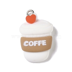 Opaque Resin Pendants, Cartoon Charms with Platinum Plated Iron Loops, Coffee Drink, 26.5x16.5x7.5mm, Hole: 2mm(RESI-S403-03H)