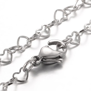 Heart 304 Stainless Steel Link Bracelets, with Lobster Claw Clasps, Stainless Steel Color, 7-1/4 inch(185mm)