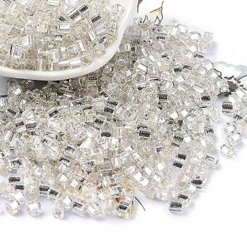 Glass Seed Beads, Silver Lined, Square, Clear, 3~4x3x3mm, Hole: 1.2mm, about 6300pcs/pound