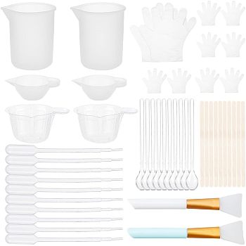 Olycraft DIY Resin Craft Tool Sets, including Silicone Mixing Cups & Brushes, Plastic Pipettes & Mixing Dish & Spoon, Rubber Glove and Wooden Ice Cream Sticks, Mixed Color