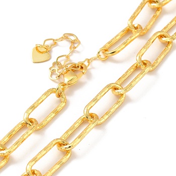 Rack Plating Brass Paperclip Chains Necklace with Tiny Heart Charm for Men Women, Cadmium Free & Lead Free, Real 18K Gold Plated, 16.53 inch(42cm)