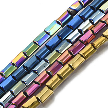 Electroplate Non-magnetic Synthetic Hematite Beads Strands, Rectangle, Platinum Plated, 6x4x2.5mm, Hole: 1mm, about 68pcs/strand, 15.35 inch~15.74 inch(39~40cm)