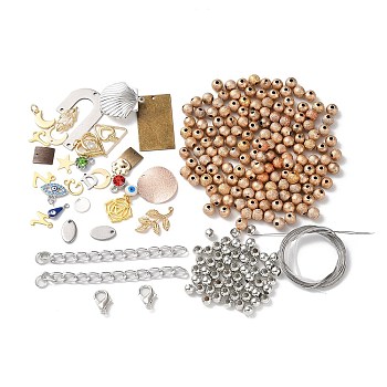 DIY Jewelry Making Finding Kit, Including Steel Wire, Acrylic Round Beads, Stainless Steel Beads & Clasps & End Chains, Mixed Shape Pendants, Mixed Color