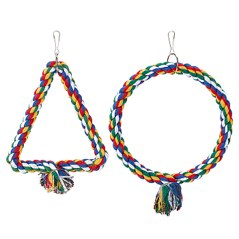 AHANDMAKER Cotton Parrot Swing, with Iron Clasp & Ring, Triangle & Round Ring, Pet Supplies, Colorful, 2pcs/set