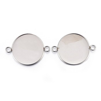 304 Stainless Steel Cabochon Connector Settings, Plain Edge Bezel Cups, Flat Round, Stainless Steel Color, Tray: 25mm, 36x27x2mm, Hole: 3mm