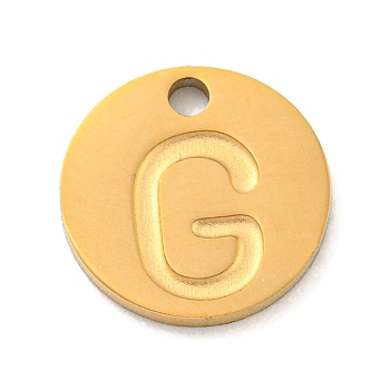 Ion Plating(IP) 304 Stainless Steel Pendants, Laser Cut, Flat Round with Letter Charm, Golden, Letter G, 10x1mm, Hole: 1.4mm