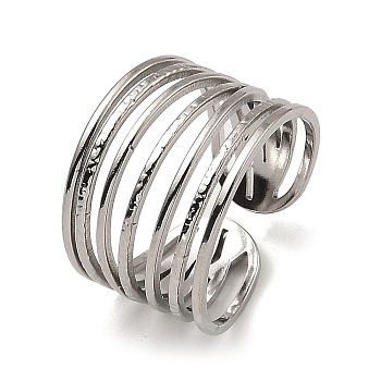 304 Stainless Steel Open Cuff Rings, Multi Lines, Stainless Steel Color, US Size 6 3/4(17.1mm)