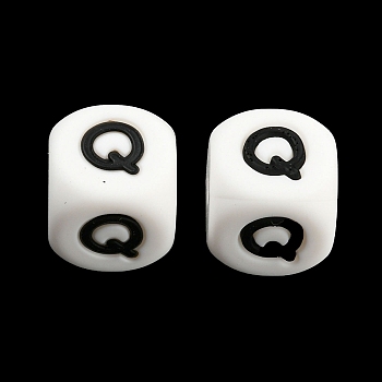 20Pcs White Cube Letter Silicone Beads 12x12x12mm Square Dice Alphabet Beads with 2mm Hole Spacer Loose Letter Beads for Bracelet Necklace Jewelry Making, Letter.Q, 12mm, Hole: 2mm