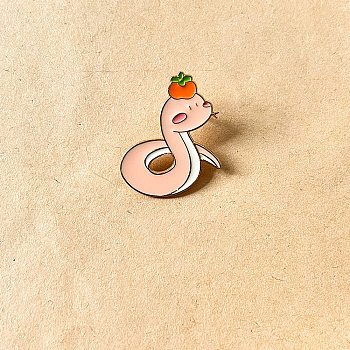 Snake Enamel Pins, Alloy Brooches for Backpack Clothes, Persimmon, 23x28mm