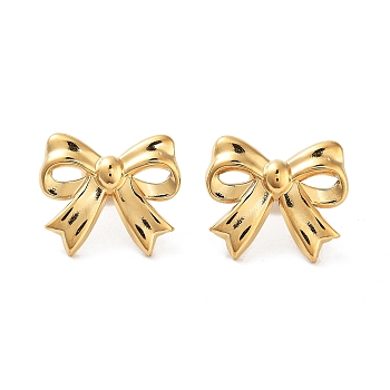 304 Stainless Steel Stud Earrings, Bowknot, Real 18K Gold Plated, 15x13mm