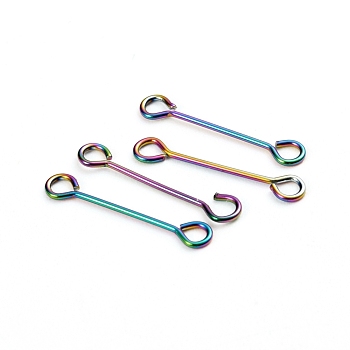 Ion Plating(IP) 304 Stainless Steel Eye Pins, Double Sided Eye Pins, Rainbow Color, 16x0.6mm, Hole: 1mm