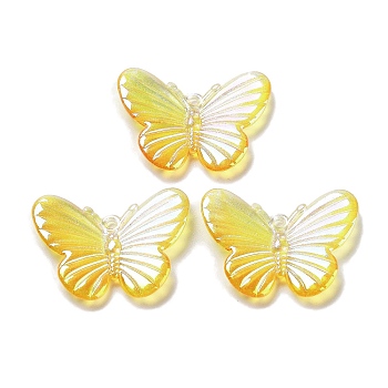 Acrylic Pendants, AB Color Plated, Butterfly, Yellow, 20x26x3mm, Hole: 1.4mm