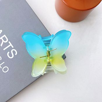 Frosted Transparent Resin Butterfly Hair Claw Clip, Gradient Color Hair Clip for Girls Women, Deep Sky Blue, 70x70mm