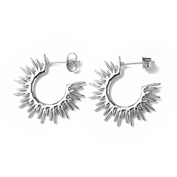 Non-Tarnish 304 Stainless Steel Sun Stud Earrings, Half Hoop Earrings for Women, Stainless Steel Color, 1.5x24.5mm, Pin: 0.8mm