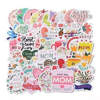 Mother's Day Self-Adhesive Paper Gift Tag Stickers, for Party, Decorative Presents, Word, 51~55x21~51x0.5mm, 50pcs/bag