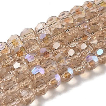 Electroplate Transparent Glass Beads Strands, Faceted, Round, Rainbow Plated, Tan, 6mm, Hole: 1mm, about 98~100pcs/strand, 20.39~20.59 inch(51.8~52.3cm)