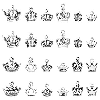 120Pcs 12 Styles Tibetan Style Alloy Crown Charms, Cadmium Free & Lead Free, Antique Silver, 12~19.5x10~19.5x2~12mm, Hole: 2mm, 10pcs/style