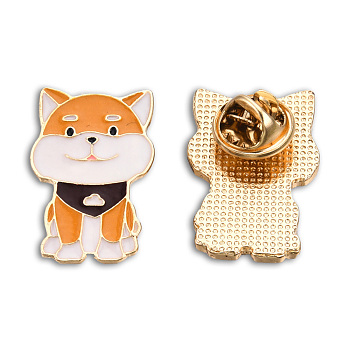Dog Shape Enamel Pin, Light Gold Plated Alloy Cartoon Badge for Backpack Clothes, Nickel Free & Lead Free, Orange, 29x18.5mm
