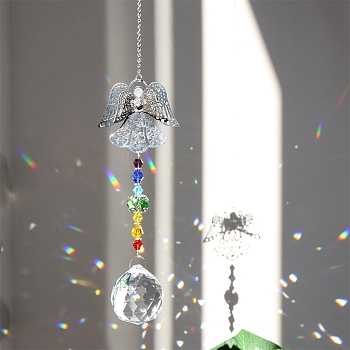 Crystal Pendant Decorations, with Metal Findings, for Home, Garden Decor, Angel & Fairy, 300~400mm