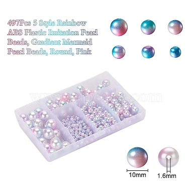 497Pcs 5 Style Rainbow ABS Plastic Imitation Pearl Beads(OACR-YW0001-07F)-2