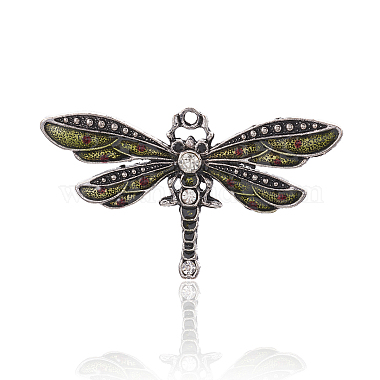 Antique Silver Yellow Dragonfly Alloy Rhinestone+Enamel Big Pendants