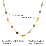 Colorful Natural Stone Faceted Rondelle & Stainless Steel Handmade Link Chain Necklaces, Real 18K Gold Plated, 15.75 inch(40cm)(ZX3080-3)