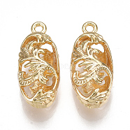Brass Pendants, Hollow, Oval with Flower, Nickel Free, Real 18K Gold Plated, 20x9x7mm, Hole: 1.5mm(KK-S350-159G)