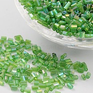 11/0 Two Cut Glass Seed Beads, Hexagon, Trans.Colours Rainbow, Green, Size: about 2.2mm in diameter, about 4500pcs/50g(X-CSDB167)