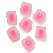 Frosted Acrylic European Beads, Bead in Bead, Cube, Deep Pink, 13.5x13.5x13.5mm, Hole: 4mm(OACR-G012-14F)