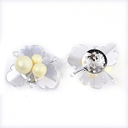 Glass Cabochons, with Acrylic and Platinum Plated Iron Perforated Disc Settings, Flower, Light Goldenrod Yellow, 27~30x29~31x14mm(FIND-S321-08-A03)
