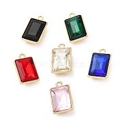 Rack Plating Alloy Glass Pendants, Faceted Rectangle Charms, Mixed Color, 19x12x7mm, Hole: 1.8mm(PALLOY-M216-04G)