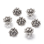 Hollow Alloy Bead Caps, Lead Free and Cadmium Free, Antique Silver Color, about 11mm long, 10mm wide, 6mm thick, Hole: 1.5mm(X-EA9057Y)