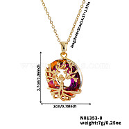 Elegant Brass & Glass Hollow Design Tree Pendant Necklaces, Golden, Orange, 15.75 inch(40cm)(WX2591-8)