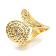Brass Micro Pave Cubic Zirconia Open Cuff Ring, Teardrop, Real 16K Gold Plated, US Size 8 1/2(18.5mm)(RJEW-C033-04G)
