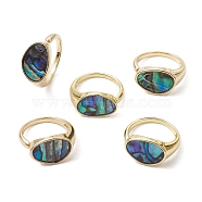 Brass with Abalone Shell Adjustable Rings, Oval, Real 18K Gold Plated, US Size 5 1/4(15.9mm)(RJEW-K257-53G)