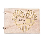 Wooden Wedding Guestbooks Notepad, for Wedding Decoration, Rectangle with Hollow Heart and Word Wedding, BurlyWood, 20x28x0.78cm, about 20sheet/pc(AJEW-M206-16)