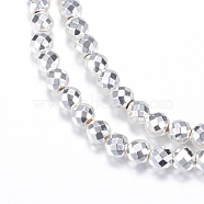 Electroplate Non-magnetic Synthetic Hematite Bead Strands, Round, Faceted, Silver Plated, 2mm, Hole: 1mm, about 200pcs/strand, 15.7 inch(G-Q465-12S)